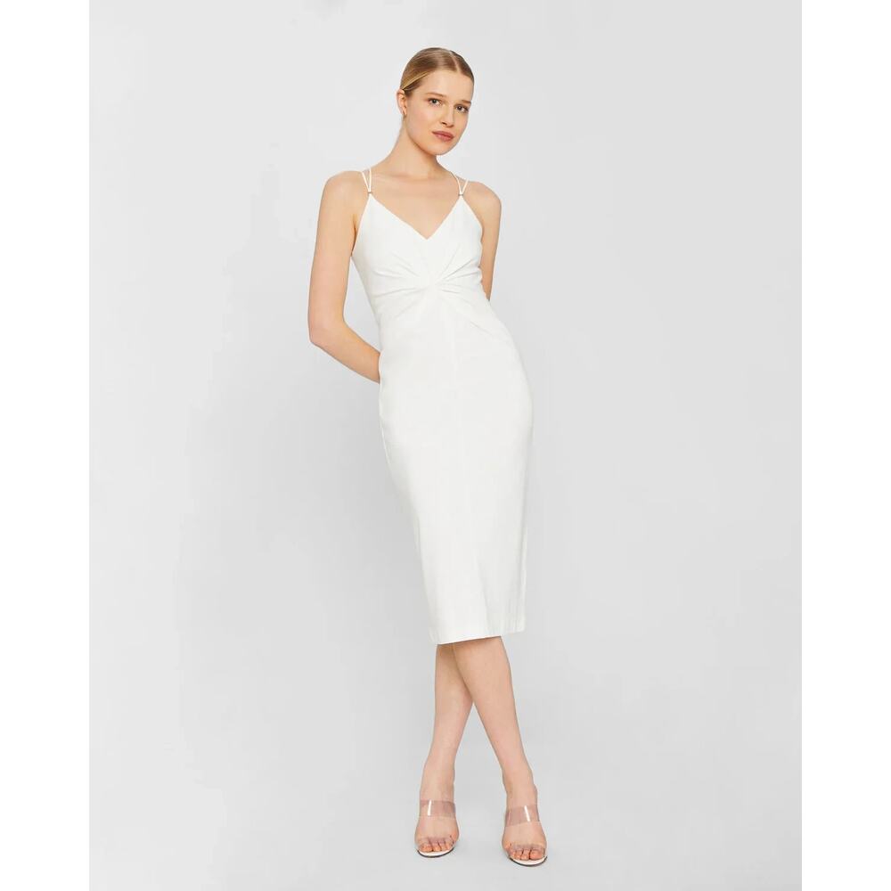 Club Monaco Women's V-Neck Twist Front Sleeveless‎ Midi Dress, White, Size Large